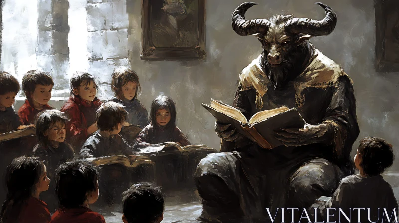 A Minotaur Reads to a Class AI Image