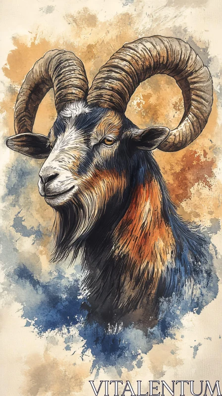 Illustrated Ram with Bold Horns AI Image