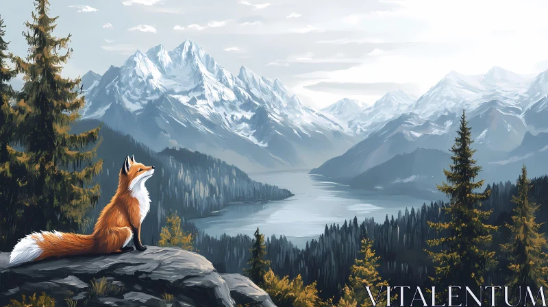 Serene Fox and Mountain View AI Image