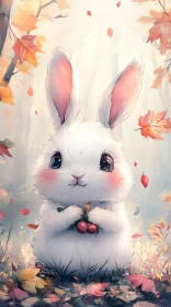 Cute Rabbit in Fall Forest