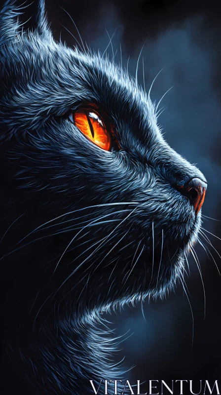 AI ART Cat with Orange Eye and Deep Blue Fur