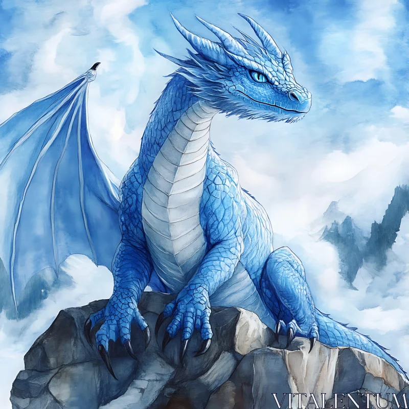 Icy Blue Dragon Fantasy Art AI Image