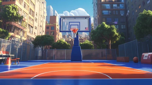 City Basketball Court in Sunlight