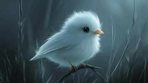 Fluffy Bird Portrait on Dark Branch