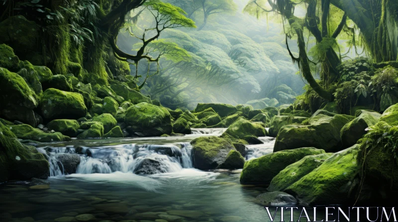Enthralling Tropical Forest with River - Dreamlike Atmosphere AI Image