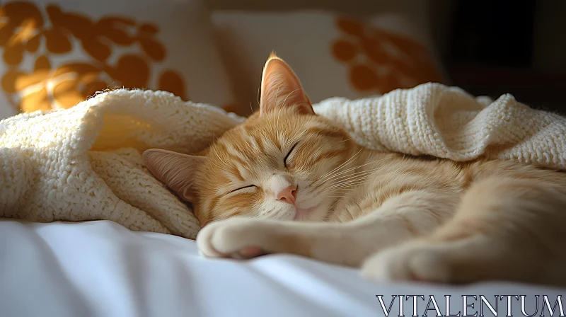 Serene Cat Sleeping in Warm Light AI Image