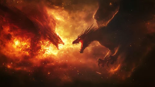 Dragons Confrontation in Fiery Landscape