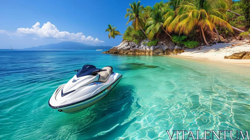 Jet Ski on Tropical Beach: Polished Craftsmanship and Romantic Riverscapes AI Image