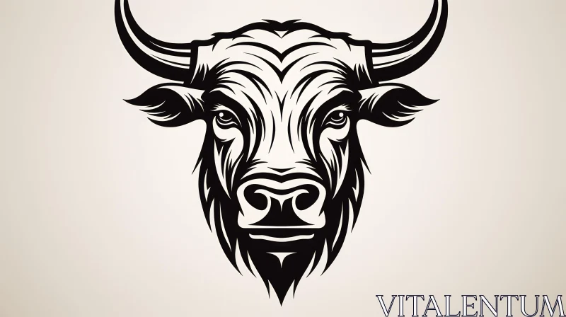 Oriental Minimalism Bull Head - Black and White Art AI Image