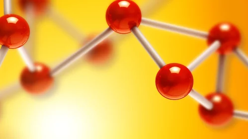 Red Chemical Molecule on Yellow Background: Matte Photo with Chrome Reflections