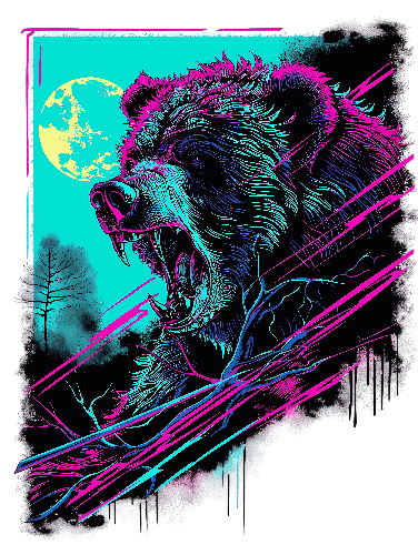 POD Design Roaring Bear in Forest - A Detailed Digital Artwork