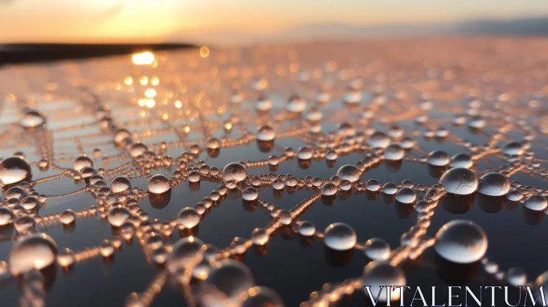 Sunset Beach: A Study in Water Droplets and Molecular Structures AI Image