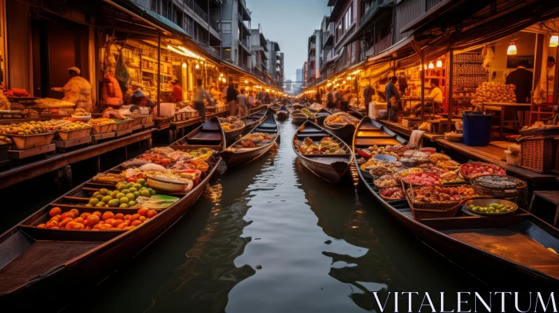 Thai Canal Night Market - Authentic Urban Life AI Image