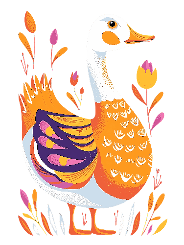 Whimsical Goose T-Shirt Design with Floral Elements