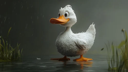 Duck in water on a rainy day