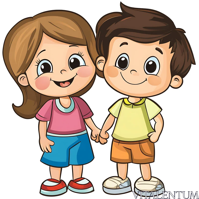 Joyful Cartoon Children Friendship Art AI Image