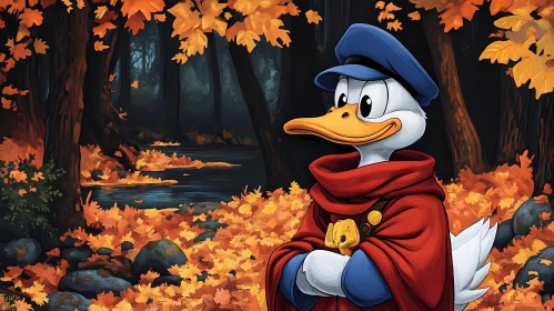 Cartoon Duck in Fall Woods