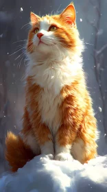 Fluffy Cat in Winter Landscape