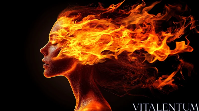 Woman's Profile with Flames AI Image