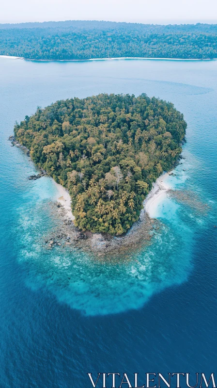 AI ART Beautiful Heart-Shaped Island in the Clear Blue Ocean