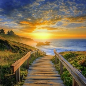 Tranquil Sunset Seascape with Wooden Path