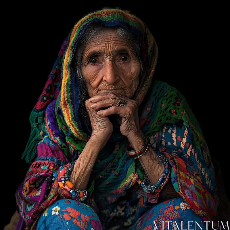 Elderly Woman Portrait with Shawl AI Image