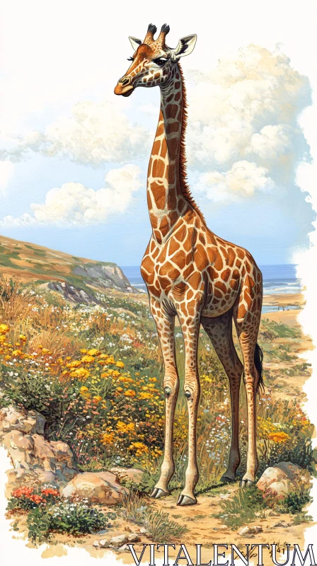 Giraffe in Artistic Scenery AI Image