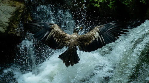 Majestic Bird Over Waterfalls