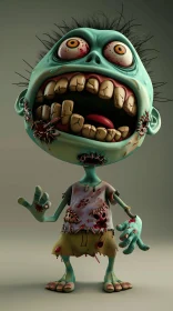 3D Rendered Cartoon Zombie with Green Skin and Red Eyes AI Image