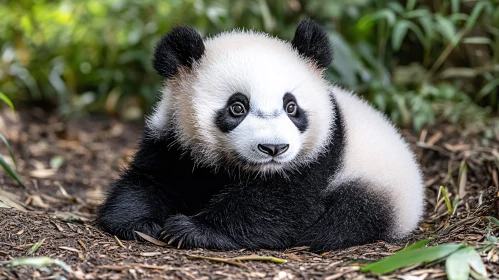 Panda Cub Relaxing on Earthy Ground