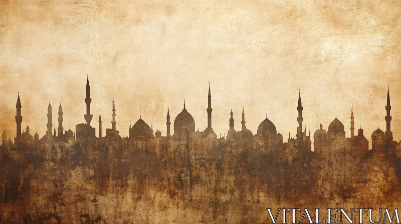 Timeless Sepia Mosque Silhouette Artwork AI Image