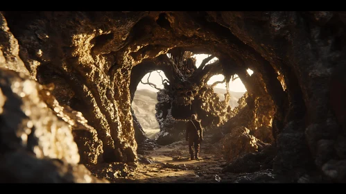 Golden Light in a Rocky Cave
