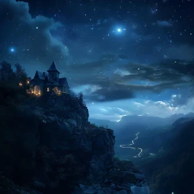 Cliffside Castle at Night