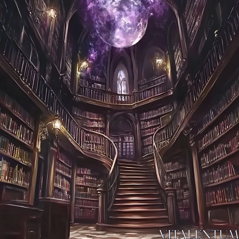 AI ART Grand Library under Moonlight