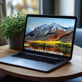 Laptop Featuring Mountain Scene Wallpaper