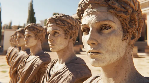 Row of Stone Sculptures in Sunlight