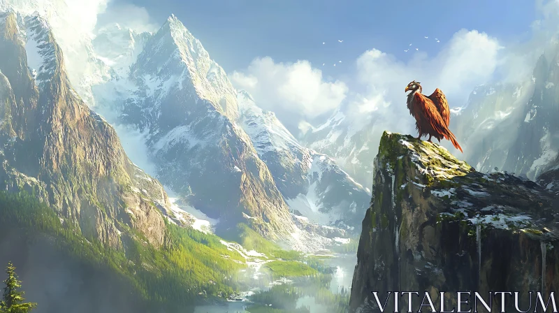 AI ART Mountain Eagle Perched on Cliff