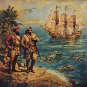 Sailors Gazing at Ship on Seashore