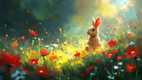Charming Bunny Surrounded by Wildflowers
