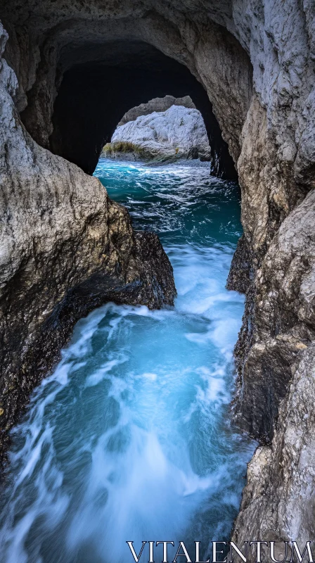 AI ART Stunning Water Flow Through Natural Ocean Cave