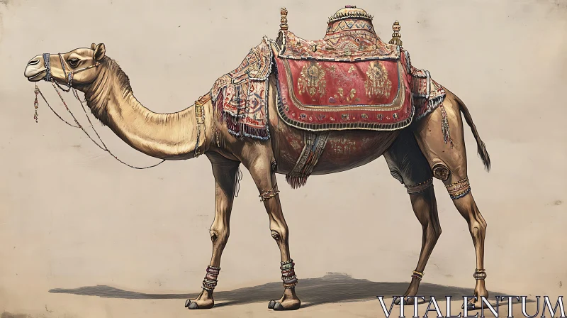 AI ART Decorated Camel in Desert