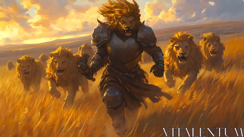 Armored Lion and Pride AI Image