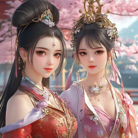 Twin Beauties in Ancient Attire