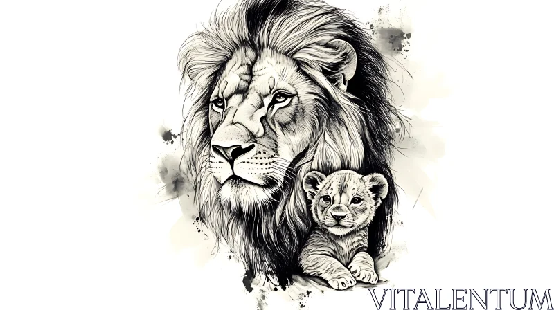 Monochrome Lion Family AI Image