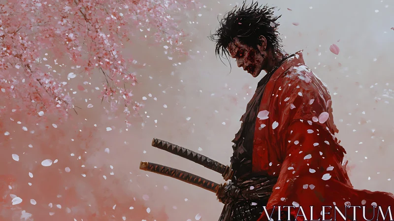 Warrior in the Spring Rain AI Image