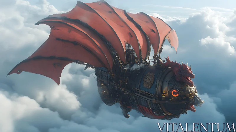 AI ART Steampunk Dragon Airship Fantasy