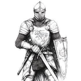 Monochrome Knight with Sword Illustration