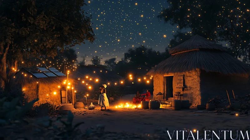 Starry Night in Rural African Village AI Image