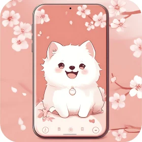 Cute Anime Puppy Amid Cherry Blossoms