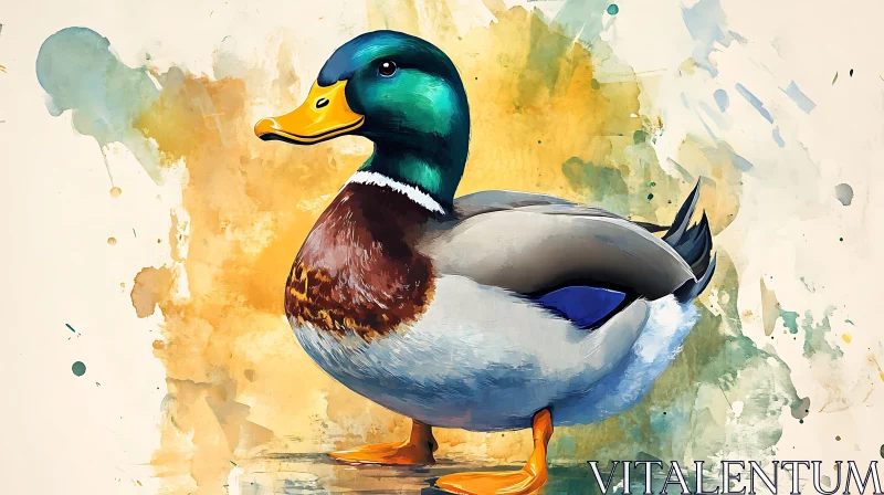 Serene Duck in Watercolor AI Image